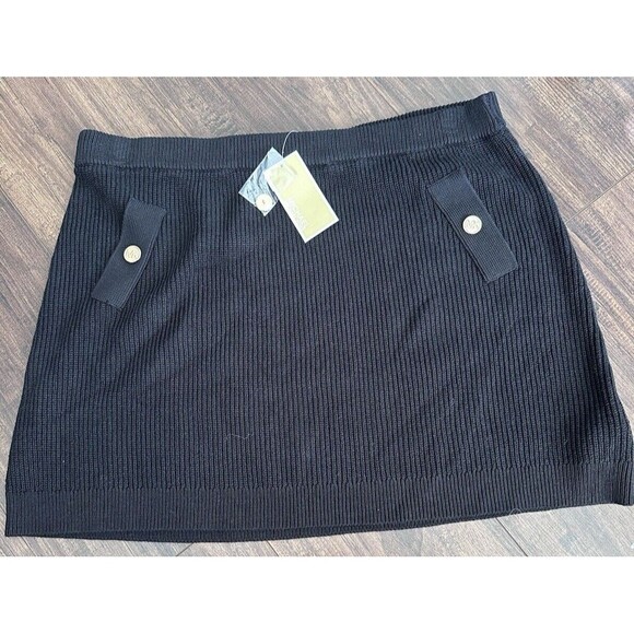 Michael Kors Women's Knit Pull On Mini Skirt Front Welt Logo Buttons Black XXL - Picture 6 of 10
